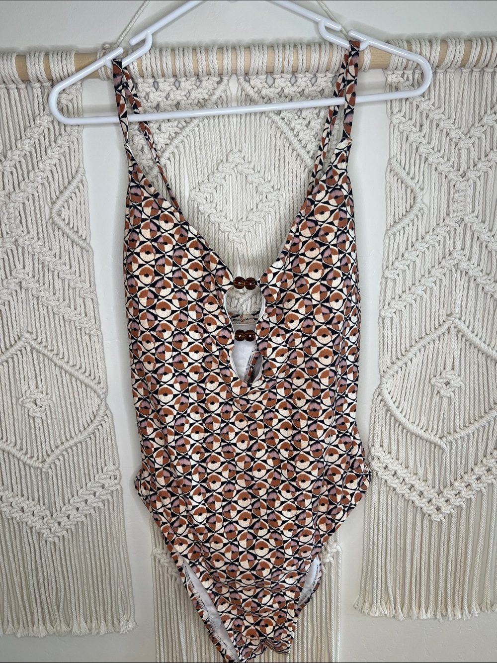 Shade & Shore Brown and Black Geometric One-Piece Swimsuit